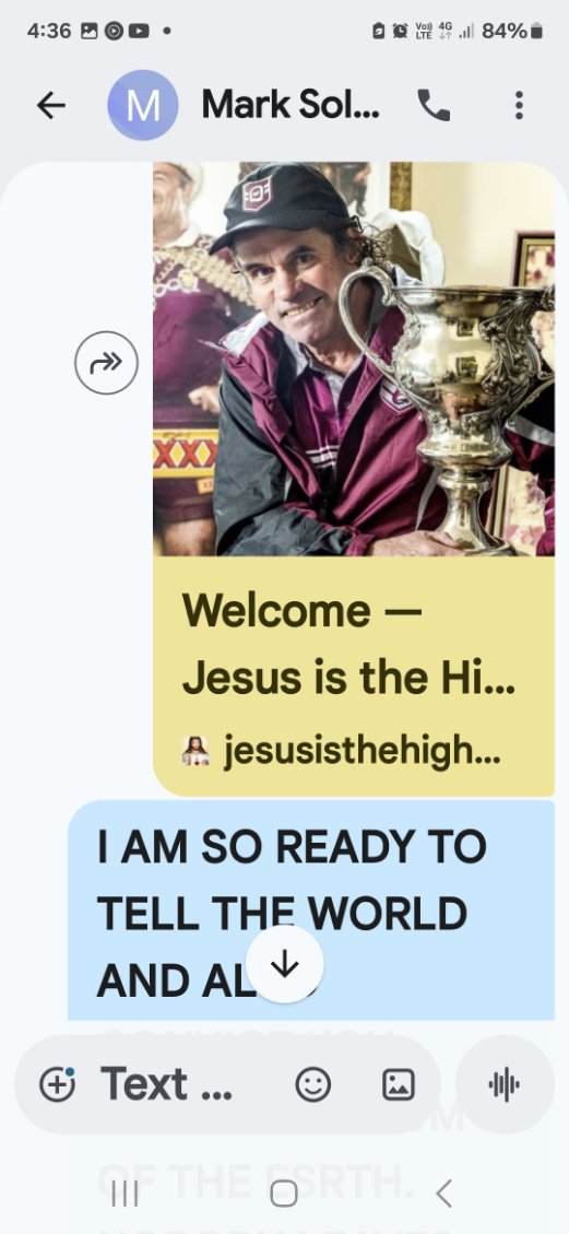 Text to Mark — Ed shares the jesusisthehighwaytoheaven.com website link. I am so ready to tell the world.